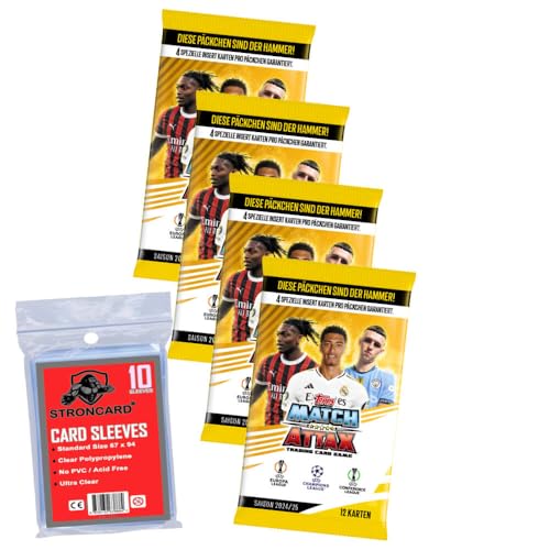 Bundle mit Topps Match Attax Karten Champions League 2024-2025 Trading Cards - Exklusive 10 STRONCARD Sammelkarten Hüllen - Auswahl (4 Booster) von STRONCARD