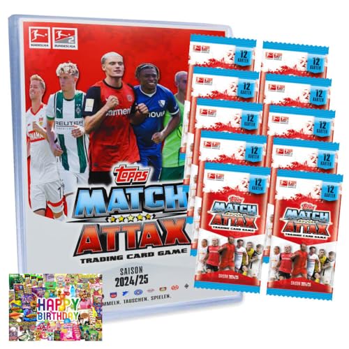 Bundle mit Topps Match Attax Trading Cards - Bundesliga Karten - Saison 2025 - Sammelkarten - 1 Mappe + 10 Booster + Exklusive Geburtstagskarte von STRONCARD