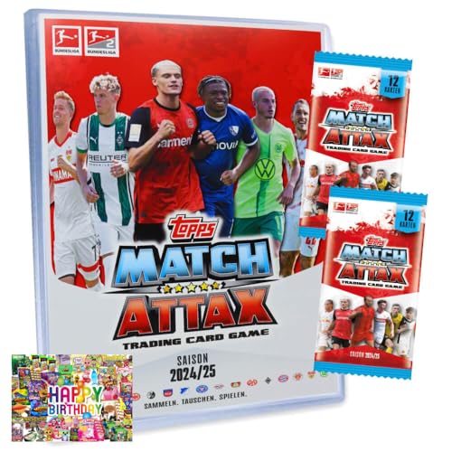 Bundle mit Topps Match Attax Trading Cards - Bundesliga Karten - Saison 2025 - Sammelkarten - 1 Mappe + 2 Booster + Exklusive Geburtstagskarte von STRONCARD