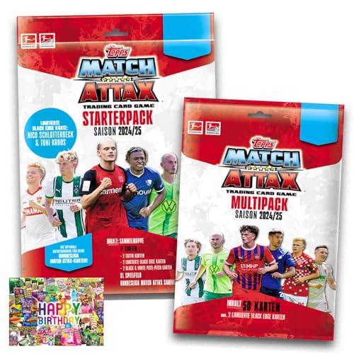 Bundle mit Topps Match Attax Trading Cards - Bundesliga Karten - Saison 2025 - Sammelkarten - 1 Starter + 1 Multipack + Exklusive Geburtstagskarte von STRONCARD