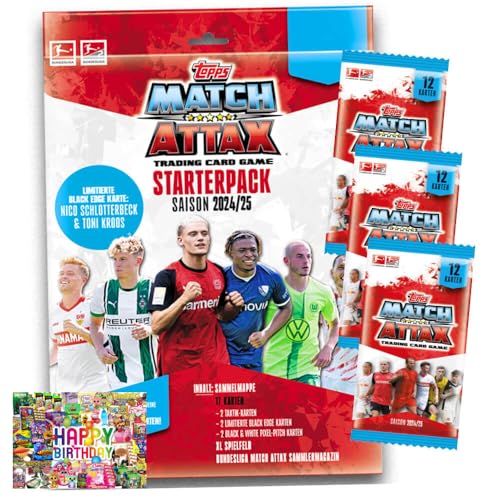 Bundle mit Topps Match Attax Trading Cards - Bundesliga Karten - Saison 2025 - Sammelkarten - 1 Starter + 3 Booster + Exklusive Geburtstagskarte von STRONCARD