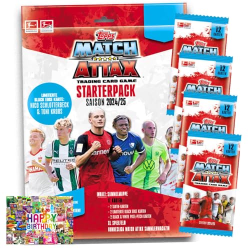 Bundle mit Topps Match Attax Trading Cards - Bundesliga Karten - Saison 2025 - Sammelkarten - 1 Starter + 4 Booster + Exklusive Geburtstagskarte von STRONCARD