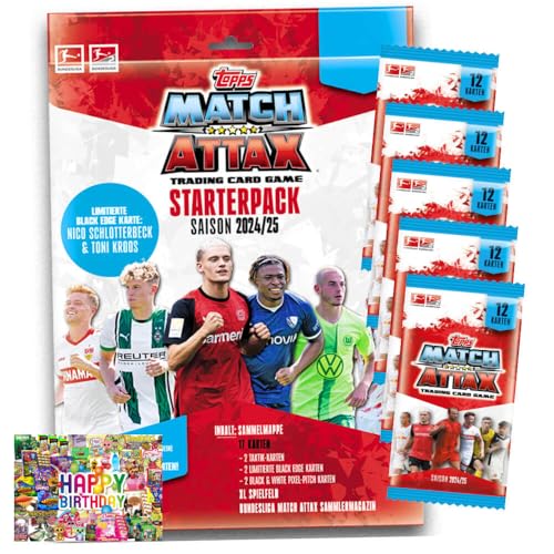 Bundle mit Topps Match Attax Trading Cards - Bundesliga Karten - Saison 2025 - Sammelkarten - 1 Starter + 5 Booster + Exklusive Geburtstagskarte von STRONCARD