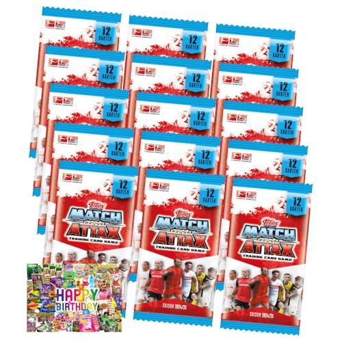 Bundle mit Topps Match Attax Trading Cards - Bundesliga Karten - Saison 2025 - Sammelkarten - 15 Booster + Exklusive Geburtstagskarte von STRONCARD