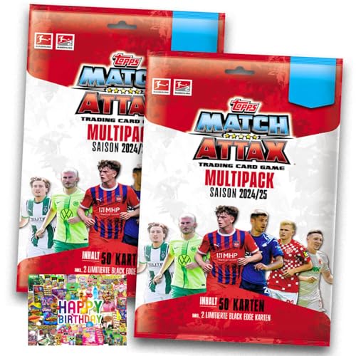 Bundle mit Topps Match Attax Trading Cards - Bundesliga Karten - Saison 2025 - Sammelkarten - 2 Multipack + Exklusive Geburtstagskarte von STRONCARD