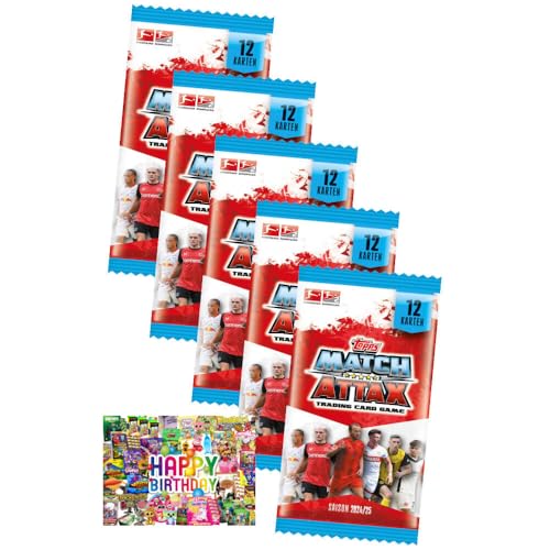 Bundle mit Topps Match Attax Trading Cards - Bundesliga Karten - Saison 2025 - Sammelkarten - 5 Booster + Exklusive Geburtstagskarte von STRONCARD