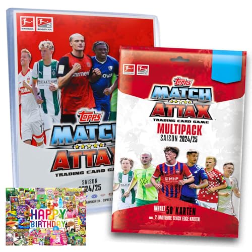 Bundle mit Topps Match Attax Trading Cards - Bundesliga Karten - Saison 2025 - Sammelkarten - Auswahl + Exklusive Geburtstagskarte (1 Mappe + 1 Multipack) von STRONCARD