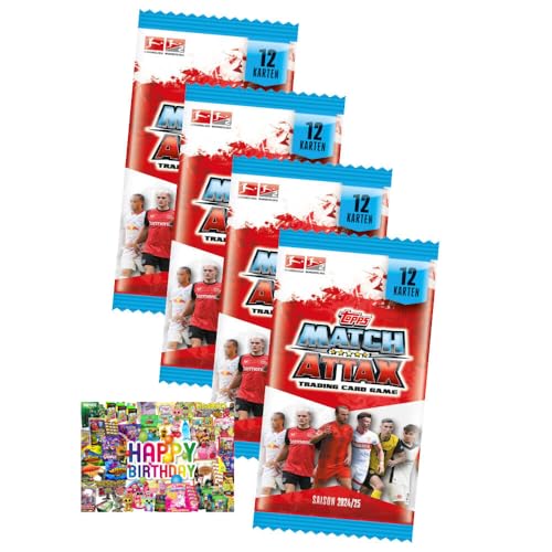 Bundle mit Topps Match Attax Trading Cards - Bundesliga Karten - Saison 2025 - Sammelkarten - Auswahl + Exklusive Geburtstagskarte (4 Booster) von STRONCARD