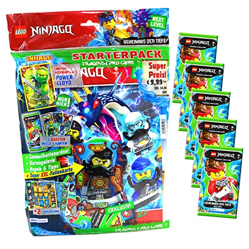 Lego Ninjago Karten Trading Cards Serie 7 - Geheimnis der Tiefe Next Level (2022) - 1 Starter + 5 Booster Bundle + 10 Originale Hüllen von STRONCARD