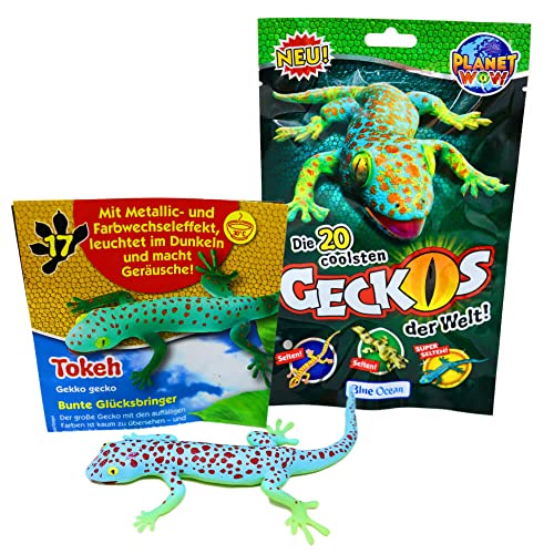 STRONCARD Blue Ocean Geckos Sammelfiguren 2023 - Planet Wow Farbwechsel Super selten Macht geräusche - Figur 17. Tokeh + 10 Originale Hüllen von STRONCARD