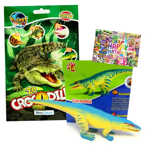 STRONCARD Bundle mit Blue Ocean Crocodiles Sammelfiguren 2025 - Planet Wow Krokodil- Figur 14. Carnufex - Exklusive Geburtstagskarte von STRONCARD