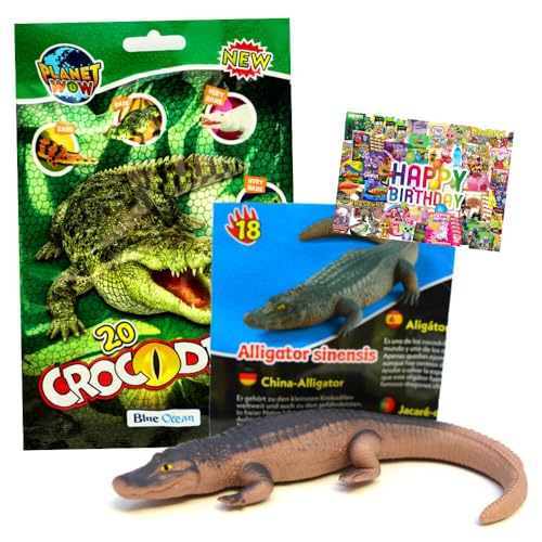 STRONCARD Bundle mit Blue Ocean Crocodiles Sammelfiguren 2025 - Planet Wow Krokodil- Figur 18. China-Alligator - Exklusive Geburtstagskarte von STRONCARD