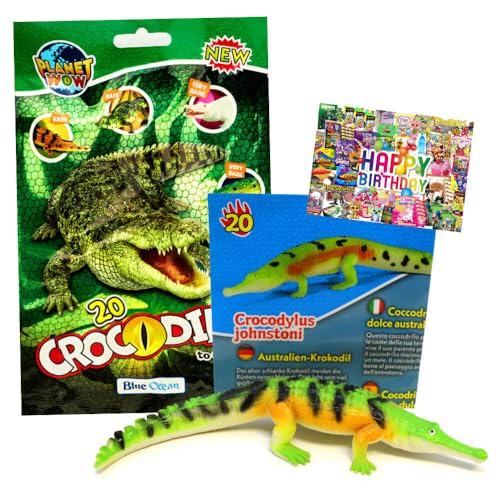 STRONCARD Bundle mit Blue Ocean Crocodiles Sammelfiguren 2025 - Planet Wow Krokodil- Figur 20. Australien-Krokodil - Exklusive Geburtstagskarte von STRONCARD