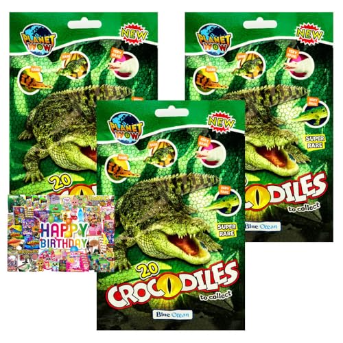 STRONCARD Bundle mit Blue Ocean Crocodiles Sammelfiguren 2025 - Planet Wow Krokodil Figur - 3 Tüten - Exklusive Geburtstagskarte von STRONCARD