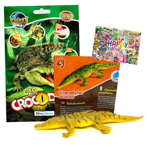 STRONCARD Bundle mit Blue Ocean Crocodiles Sammelfiguren 2025 - Planet Wow Krokodil- Figur 5. Spitzkrokodil - Exklusive Geburtstagskarte von STRONCARD