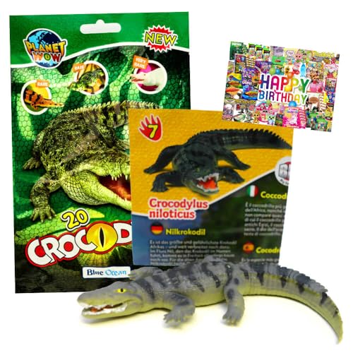 STRONCARD Bundle mit Blue Ocean Crocodiles Sammelfiguren 2025 - Planet Wow Krokodil- Figur 7. Nilkrokodil - Exklusive Geburtstagskarte von STRONCARD