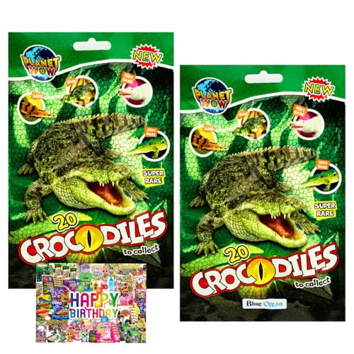 STRONCARD Bundle mit Blue Ocean Crocodiles Sammelfiguren 2025 - Planet Wow Krokodil Figur - Auswahl - Exklusive Geburtstagskarte (2 Tüten) von STRONCARD