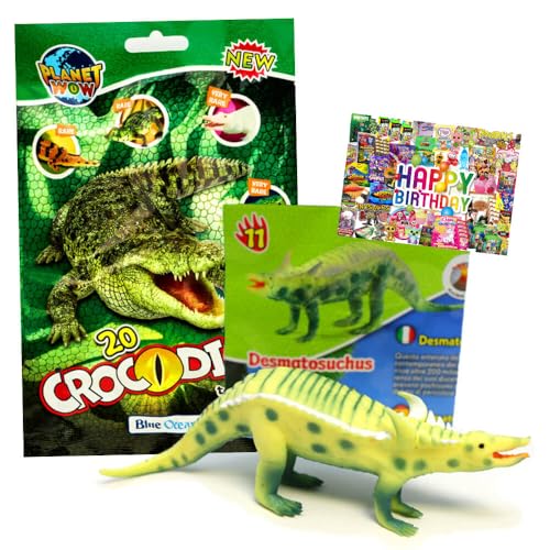 STRONCARD Bundle mit Blue Ocean Crocodiles Sammelfiguren 2025 - Planet Wow Krokodil Figur - Auswahl - Exklusive Geburtstagskarte (Figur 11. Desmatosuchus) von STRONCARD