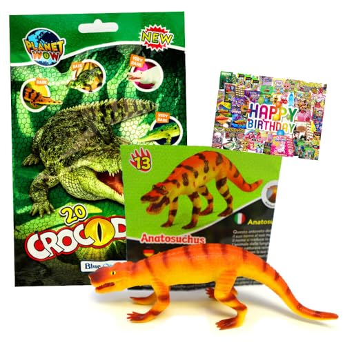 STRONCARD Bundle mit Blue Ocean Crocodiles Sammelfiguren 2025 - Planet Wow Krokodil Figur - Auswahl - Exklusive Geburtstagskarte (Figur 13. Anatosuchus) von STRONCARD