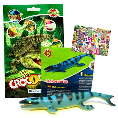 STRONCARD Bundle mit Blue Ocean Crocodiles Sammelfiguren 2025 - Planet Wow Krokodil Figur - Auswahl - Exklusive Geburtstagskarte (Figur 9. Dakosaurus) von STRONCARD