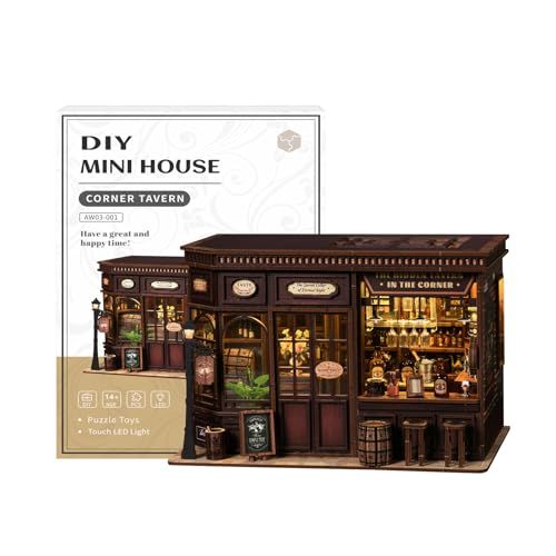 DIY Book Nook Kit – DIY Miniaturhaus-Set, 3D-Holzpuzzle, Gasse, Taverne, Bastelset, Puppenhaus-Set, Bücherregal-Einsatz, Dekor mit LED, Geschenk für Familie und Freunde – Ecktaverne DIY Book Nook Kit – DIY Miniaturhaus-Set, 3D-Holzpuzzle, Gasse, Taverne, Bastelset, Puppenhaus-Set, Bücherregal-Einsatz, Dekor mit LED, Geschenk für Familie und Freunde – Ecktaverne von STRUCWOOD