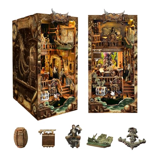 DIY Book Nook Kit - Pirat 3D Wooden Miniature Puzzles with LED Light Dollhouse Model Craft Kits for Adults Bookshelf Insert Decor - Halloween Christmas Birthday Gifts for Adults-New World Ship(SQ-36) von STRUCWOOD