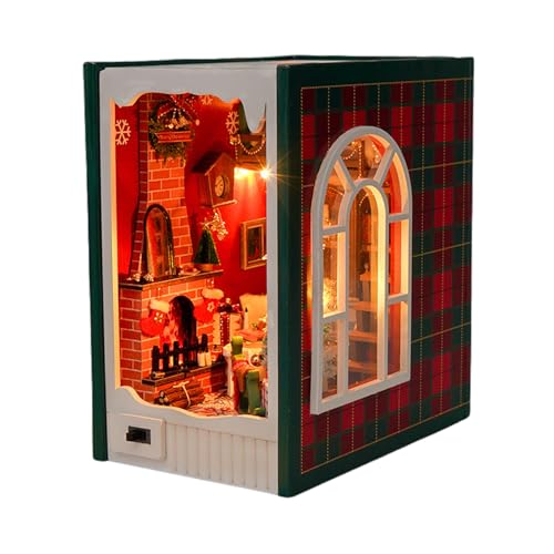 DIY Book Nook Kit Weihnachten, 3D-Holzpuzzles 3D-Holzpuzzles für Erwachsene, Buchstütze, Bücherregaleinsatz, Dekoration, Weihnachtsbuchstütze, handgefertigtes Puzzle, 3D-Diorama von STRUCWOOD