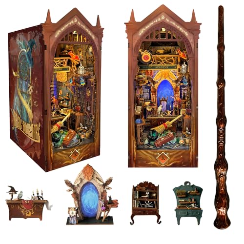 STRUCWOOD DIY Book Nook Kit, 3D Holzpuzzle Puppenhaus Miniatur Buchecke Kit Dekorative Buchstütze Bücherregal Gasse Dekor für Erwachsene Teenager (Magic Academy) von STRUCWOOD