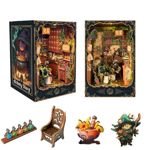 STRUCWOOD DIY Book Nook Kit für Erwachsene und Jugendliche, 3D-Holzpuzzle, Miniatur, kleines Haus, Puppenhaus-Set, Bücherregal, Bücherregal, Modellbau, Geschenkset, Dekoration mit LED-Licht, von STRUCWOOD