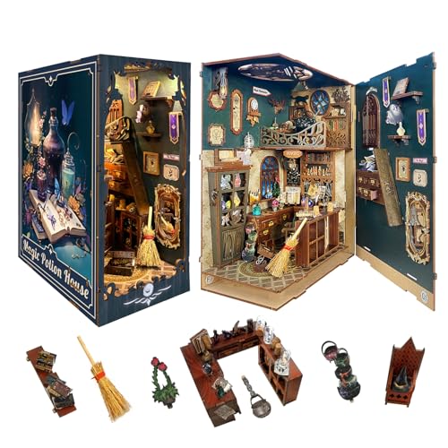 STRUCWOOD Magic Book Nook - Harry Potter Book Nook - Puzzles für Erwachsene Mini Puppenhaus Kit Modellbausatz Buchstütze Bücherregal Einsatz Dekor mit LED-Licht für Teenager Erwachsene - Magic von STRUCWOOD