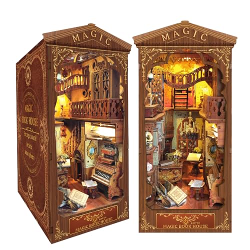 STRUCWOOD Magic Book Nook Kit 3D Wooden Puzzle for Adults Decorative Bookend Stand Book Nook Bookshelf Insert Bookcase Toy for Teenagers Gift Model Kits (Magic Book House) von STRUCWOOD