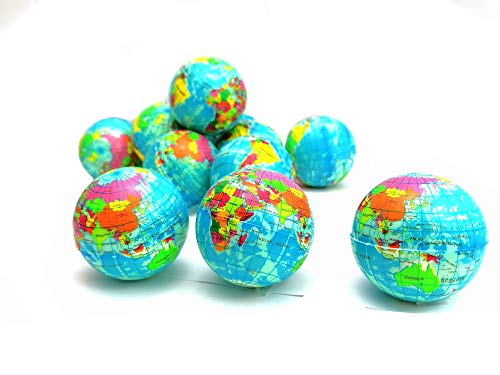 STUWU 12X FERNWEH Ball Globus Weltkarte Weltkugel Squezzer Stressball Antistressball Streßball Knautschball Wutball Knetball Grimassenball 6cm von STUWU