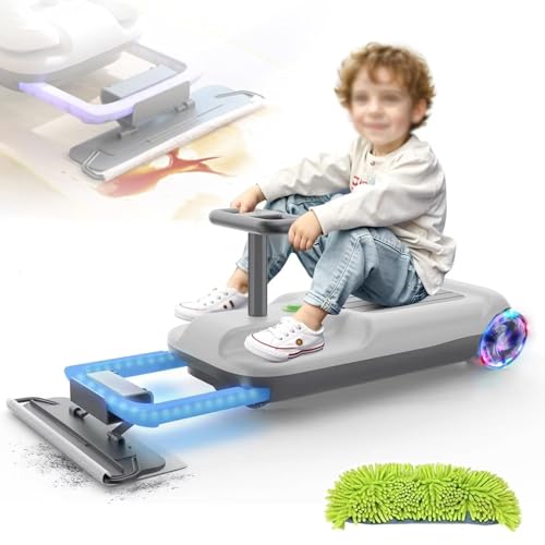 Reinigungs-GO-Kart for Kinder, tragbares Multifunktions-Go-Kart mit abnehmbarem und einziehbarem Moppkopf, Reitspielzeug for drinnen und draußen mit 6 l zusätzlichem Stauraum(Gray) von STWBHW