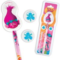 Trolls Bleistift-Set: 1 Kinderbleistift 17,5 cm und 3 Radiergummis von STYLEX Schreibwaren GmbH