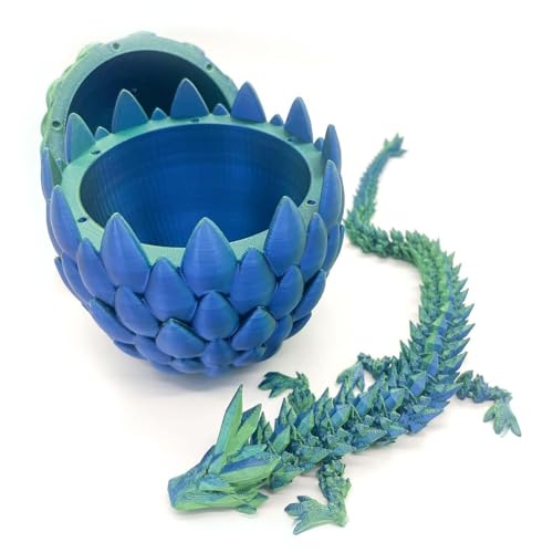 SUBORAWOS 3D Gedrucktes Drache im Ei, Voll Beweglicher Drache Kristalldrache mit Drachenei, Flexible Gelenke Heimdekoration Schreibtischspielzeug, Erwachsene Kinder Geschenke Spielzeug (Blau) von SUBORAWOS