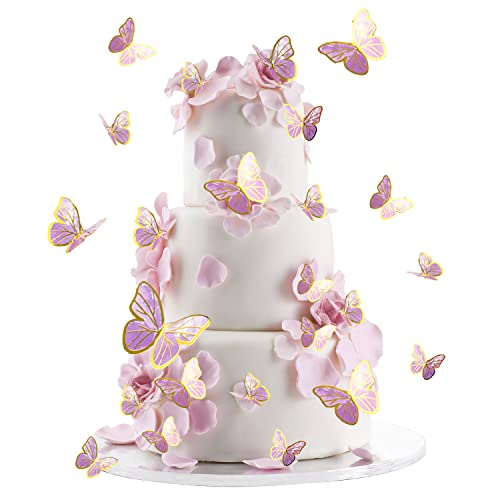 30 Stücke Schmetterling Kuchen Dekorationen 3D Schmetterling Kuchen Topper Dekorationen Gemischte Größe Schmetterling Cupcake Topper für Geburtstag Hochzeit Party Kuchen Party Essen Dekoration (Lila) von SUBTAVIK