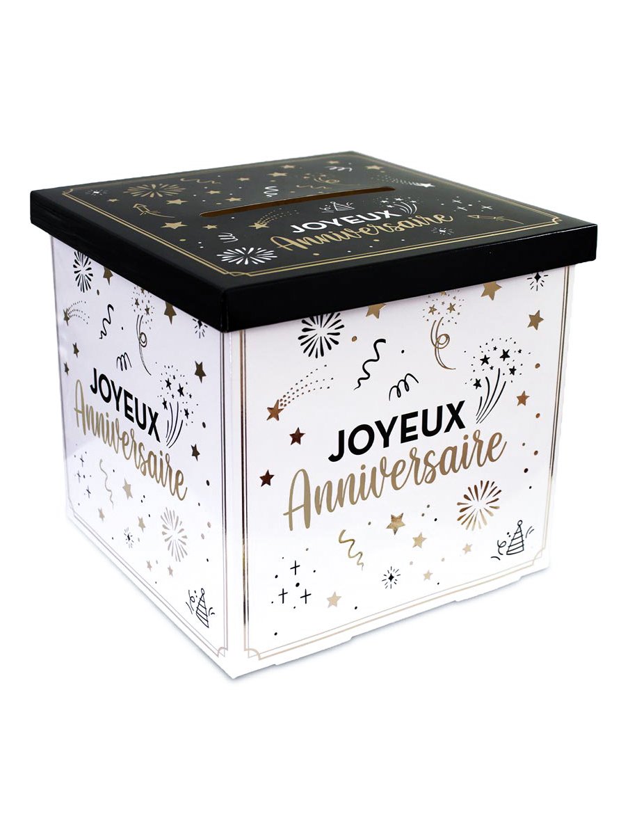Box mit Schlitz Partydeko Happy Birthday 20 x 20 x 20 cm schwarz-gold-weiß Box mit Schlitz Partydeko Happy Birthday 20 x 20 x 20 cm schwarz-gold-weiß von SUD TRADING