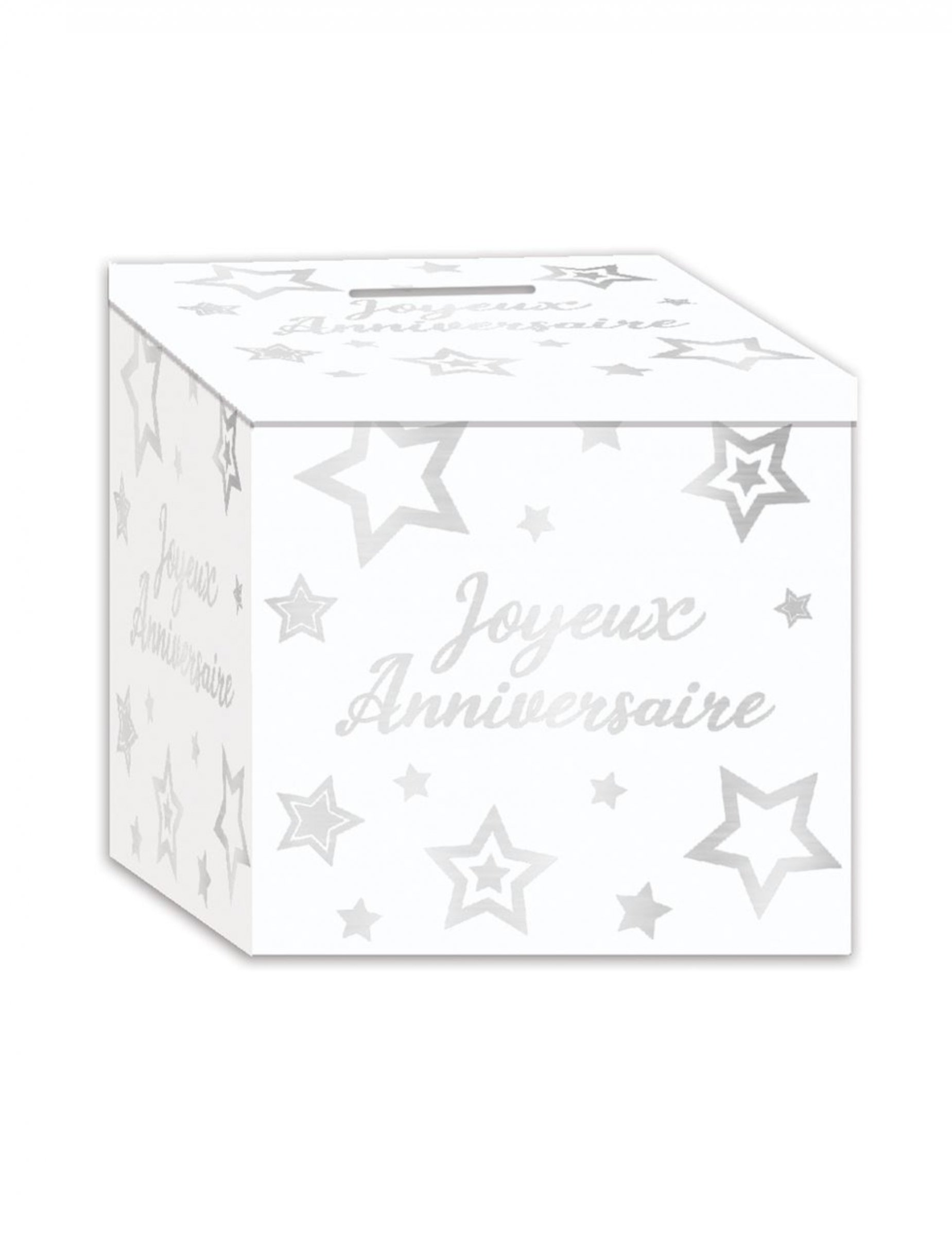 Box mit Schlitz Partydeko Happy Birthday 20 x 20 x 20 cm silber-weiß von SUD TRADING