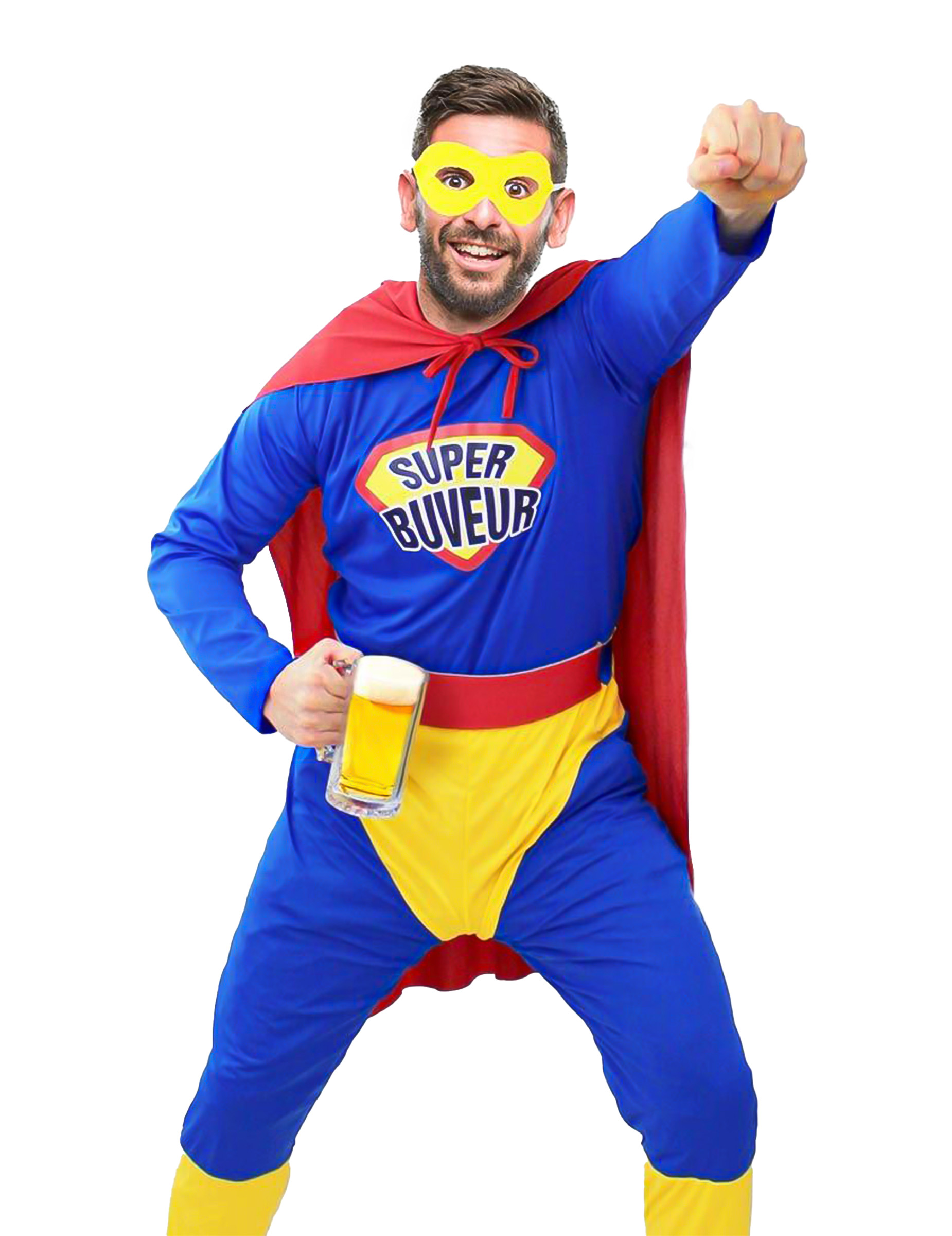Super-Trinker-Kostüm für Männer gelb-blau-rot Super-Trinker-Kostüm für Männer gelb-blau-rot von SUD TRADING