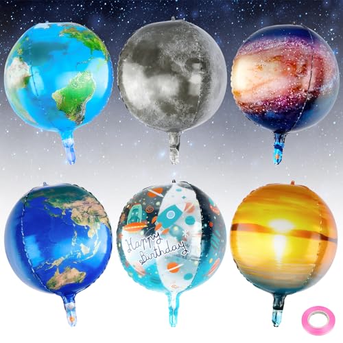 6 Stück Weltraum Kindergeburtstag Folienballons, 22 Zoll 4D Planeten Luftballons, für Weltraum Deko, Party Deko von SUEHBEXF