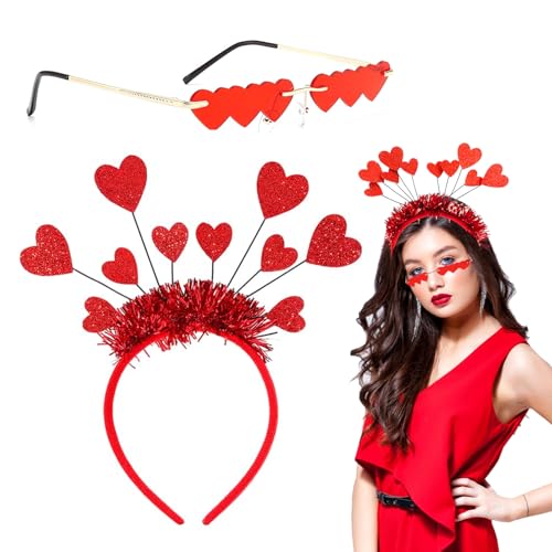 SUFANG Herz Haarreif Rot Herz Stirnband mit Randlose Herz Brille Glitter Herz Haarband Haarreif glitzer Pailletten Haarreif Herzen für Urlaub Hochzeit Geburtstag Geschenk Party Accessoires von SUFANG