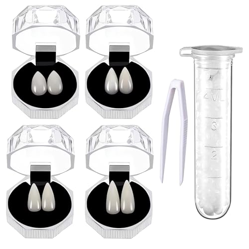 6 Stücke Vampir Fangs Kit 4 Größen Halloween Vampirzähne mit Zähnen Pellets Kleber, Vampire Zähne Gefälschte Zahnersatz mit Aufbewahrungskoffer Vampire Fangs für Cosplay Party Requisiten Halloween von SUFANG