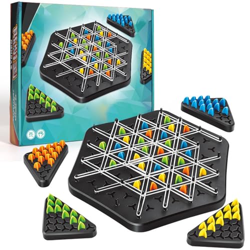 Geometrisches Schachspiel, Triggle Spiel mit Gummibänder, Ketten Dreieck Schachspiel, Interaktives Chain Triangle Chess Game für Kinder, Erwachsene, Familien Partyspiel, 2 Bis 4 Spieler (Hexagon 32cm) von SUGBIU