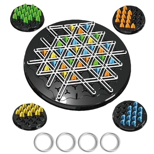 Geometrisches Schachspiel, Triggle Spiel mit Gummibänder, Ketten Dreieck Schachspiel, Interaktives Chain Triangle Chess Game für Kinder, Erwachsene, Familien Partyspiel, 2 Bis 4 Spieler (Kreis 30cm) von SUGBIU