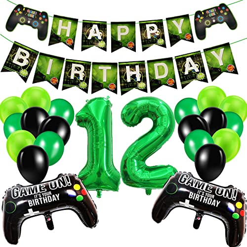 Geburtstagsdeko Jungen 12 Jahre, Gamer Deko Geburtstag, Happy Birthday Girlande Banner Deko Junge, Gamecontroller Luftballons Schwarz Grün Ballons Set für Kinder Videospiel Thema Party Zubehör Geburtstagsdeko Jungen 12 Jahre, Gamer Deko Geburtstag, Happy Birthday Girlande Banner Deko Junge, Gamecontroller Luftballons Schwarz Grün Ballons Set für Kinder Videospiel Thema Party Zubehör von SUHANIOP