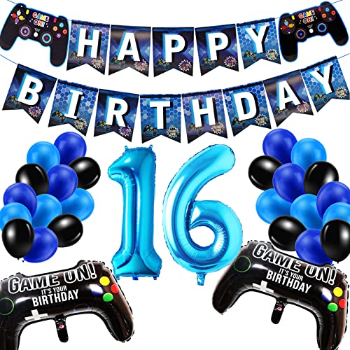 Geburtstagsdeko Jungen 16 Jahre, Gamer Deko Geburtstag, Happy Birthday Girlande Banner Deko Junge, Gamecontroller Luftballons Schwarz Blaue Ballons Set für Kinder Videospiel Thema Party Zubehör… Geburtstagsdeko Jungen 16 Jahre, Gamer Deko Geburtstag, Happy Birthday Girlande Banner Deko Junge, Gamecontroller Luftballons Schwarz Blaue Ballons Set für Kinder Videospiel Thema Party Zubehör… von SUHANIOP