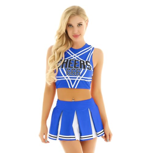 Cheerleading-Kostüm für Damen, High School, Musikalisches Kostüm, Halloween, Fasching, Wettbewerbskostüm (Blau, XL) von SUIBOZ