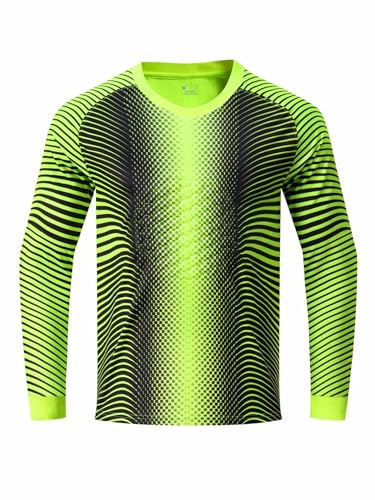 Gepolstertes Torwarttrikot für Kinder, Jugendliche, für Jungen, langärmelig, Fußball-Torwarttrikot, Sport-Trainings-T-Shirts (fluoreszierendes Grün, 11–12 Jahre) von SUIBOZ