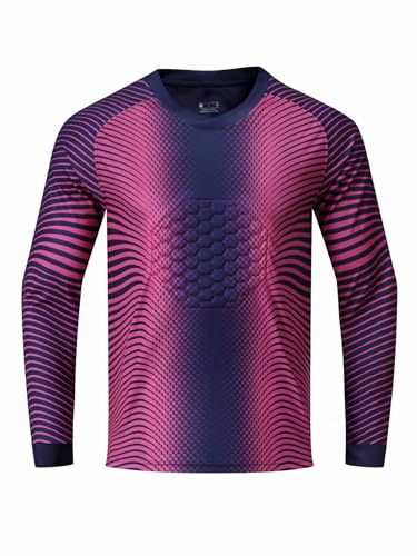 Gepolstertes Torwarttrikot für Kinder, Jugendliche, langärmelig, Fußball-Torwarttrikot, Sport-Trainings-T-Shirts (Marineblau und Hot Pink, 11–12 Jahre) von SUIBOZ