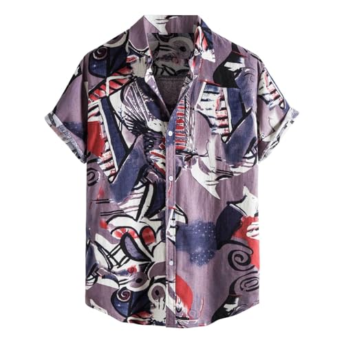 Hawaii-Hemd, Strandhemd, Herren, Sommer, bedruckt, Knopfleiste, normale Passform, tropisches Hemd, 70er-Jahre, Hawaii-Shirt, 70er-Jahre, Hawaii-Shirts für Herren, Größe 38, L von SUIBOZ